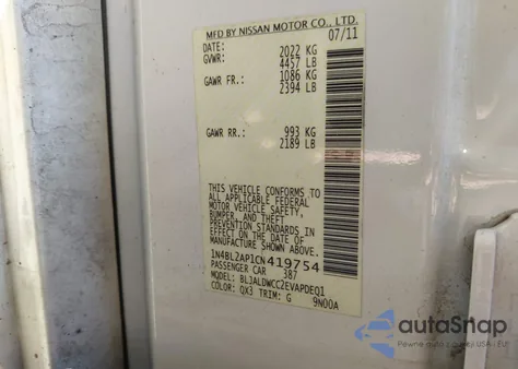 2012 Nissan Altima 3.5 Sr из США, поврежденный, VIN 1N4BL2AP1CN419754